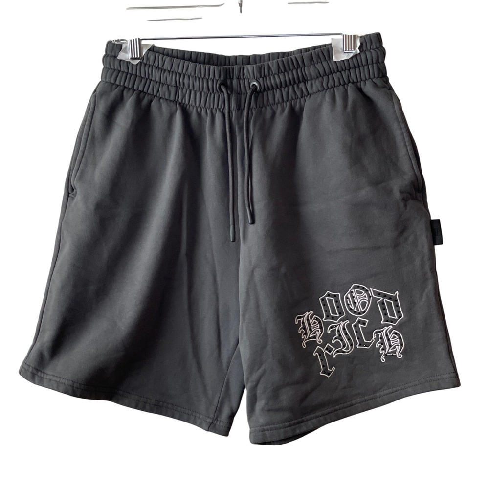 HOODRICH Mens Rhinestone Graphic Sweat Shorts Gray Casual Activewear Comfy Small